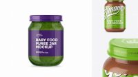 6885+ Baby Food Vegetable Puree Jar PSD Mockup High-Angle Shot Free Creative Design