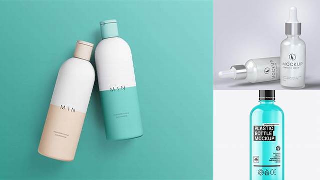 6885+ Clear Cosmetic Bottle with Blue Liquid PSD Mockup Professional Quality PSD Freebie