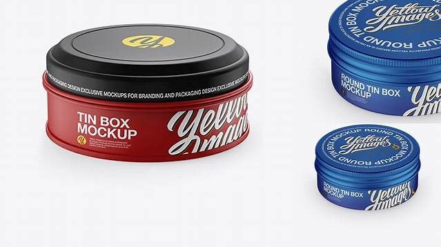 6885+ Matte Round Tin Box PSD Mockup Front View High-Angle Shot Modern Free PSD Template