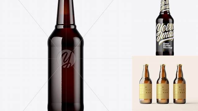 6886+ 330ml Dark Amber Beer Bottle PSD Mockup Exclusive Free Photoshop Mockup