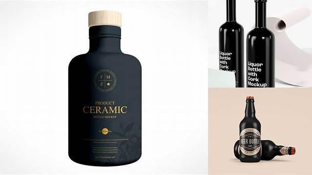 6887+ Ceramic Bottle With Cork PSD Mockup Smart Object Free Photoshop File