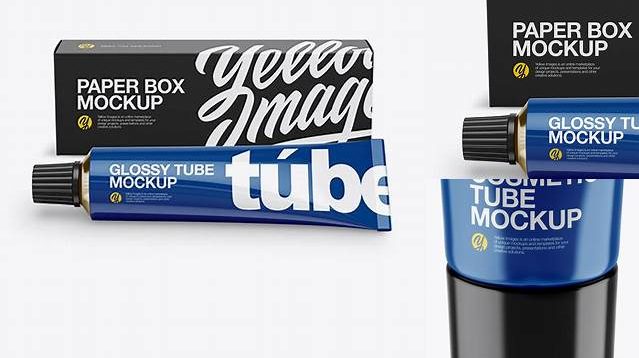 6889+ Glossy Tube PSD Mockup High-Angle Shot Free Downloadable Graphic Resource