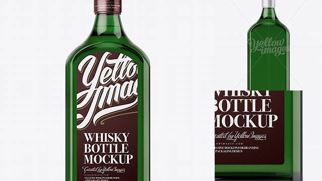 6898+ Square Green Glass Bottle With Liquor PSD Mockup Unique High-Resolution PSD