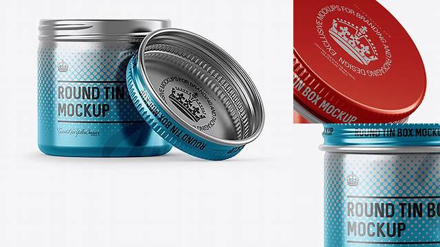 6904+ 50ml Metallic Round Tin Box PSD Mockup Front View Digital Photoshop Free Mockup