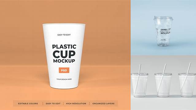 6906+ Clear Plastic Cup with Mixed Spread PSD Mockup High-Angle Shot For Free Download