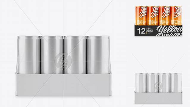 6906+ Transparent Pack with 12 Aluminium Cans PSD Mockup Front View Eye-Level Shot High-Quality Creative PSD