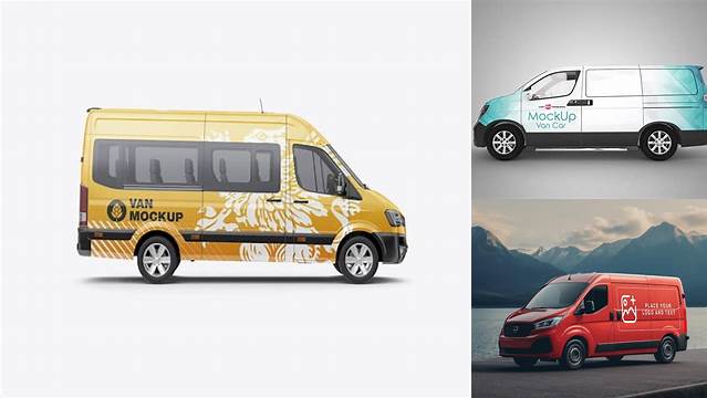 6909+ Passenger Van PSD Mockup Front View Elegant and Stylish Mockup