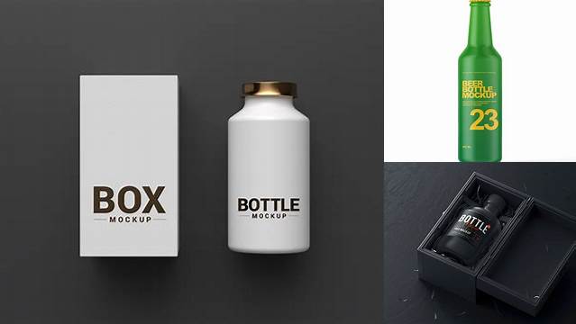 691+ Matte Bottle with Box PSD Mockup High-Resolution Editable PSD