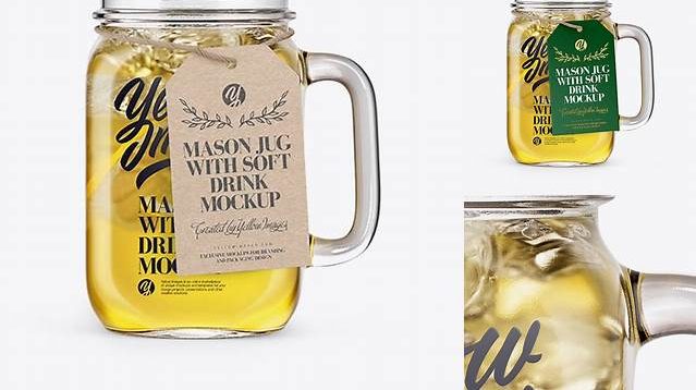 6911+ Opened Mason Jug with Lemonade PSD Mockup Front View For Free Download