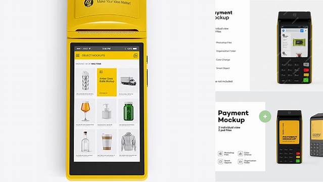 6913+ Mobile Payment Terminal PSD Mockup Top View Free Smart Object Templates