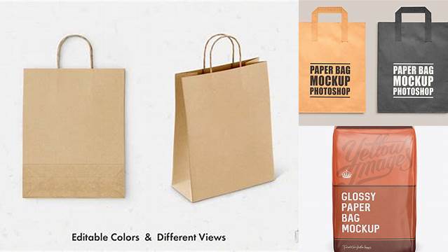 6914+ Glossy Paper Bag PSD Mockup Front View High-Angle Shot High-Resolution PSD Download