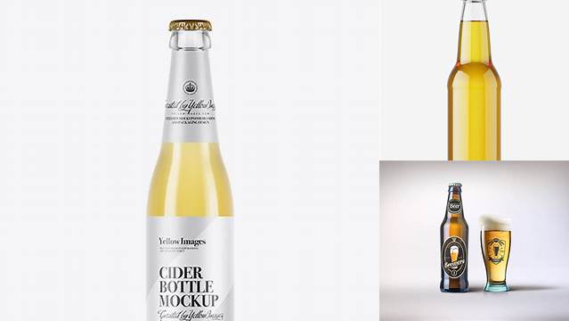 6932+ Clear Glass Bottle With Cider Beer PSD Mockup Free Downloadable Graphic Resource