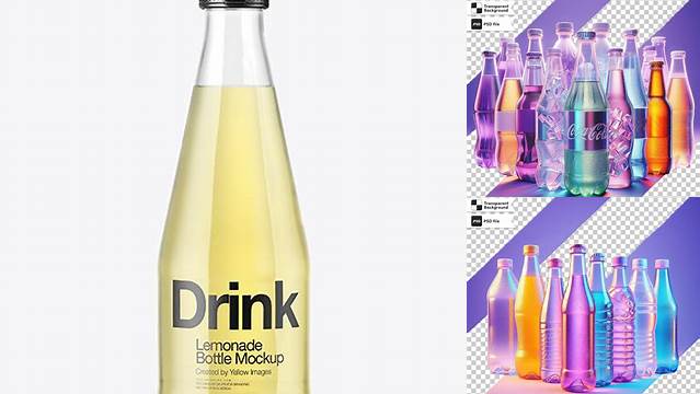 6934+ Clear Glass Bottle With Lemonade PSD Mockup Custom Mockup PSD for Free