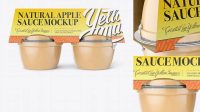 694+ Natural Apple Sauce 4-4 Oz. Cups PSD Mockup Halfside View Premium Design Freebie