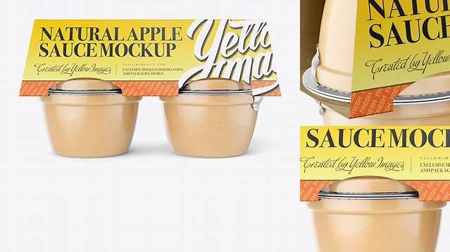 694+ Natural Apple Sauce 4-4 Oz. Cups PSD Mockup Halfside View Premium Design Freebie