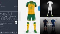 6941+ Men’s Full Soccer Team Kit PSD Mockup Hero Shot Modern Photoshop Resource