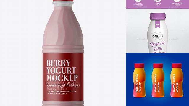 6942+ Matte Plastic Bottle with Berry Yoghurt PSD Mockup Professional Photoshop Design Freebie