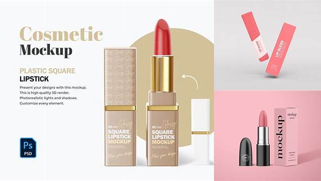 6943+ Glossy Square Lipstick PSD Mockup High-Resolution PSD Download