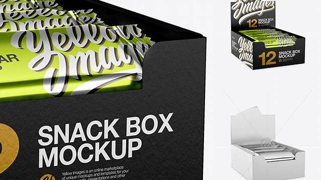 6946+ 12 Metallized Snack Bars Display Box PSD Mockup Creative PSD Resources