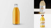 6946+ Clear Glass Bottle With Orange Drink PSD Mockup Free PSD