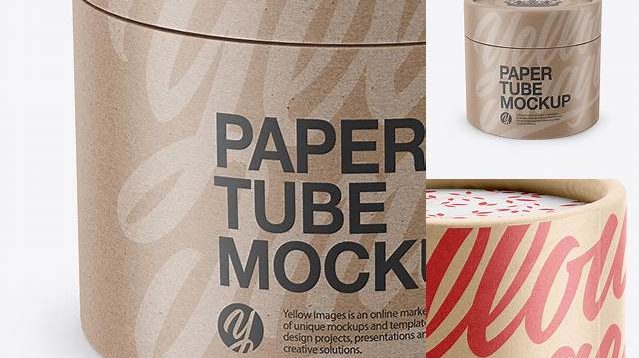 6947+ Kraft Tube PSD Mockup Front View High-Angle Shot Easy-to-Edit Photoshop Freebie