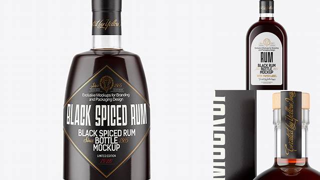 6950+ Clear Glass Black Rum Bottle PSD Mockup Smart Layer PSD