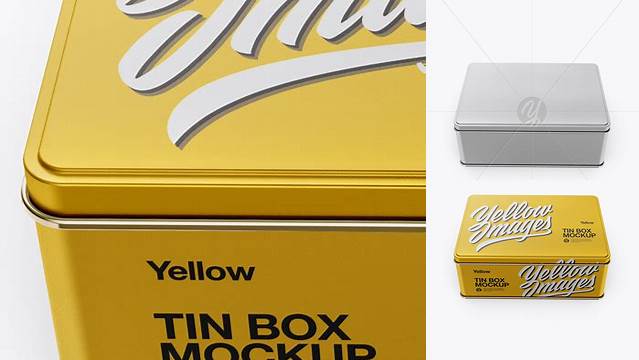 6951+ Matte Metallic Tin Box PSD Mockup High-Angle Shot High-Quality Design Free PSD