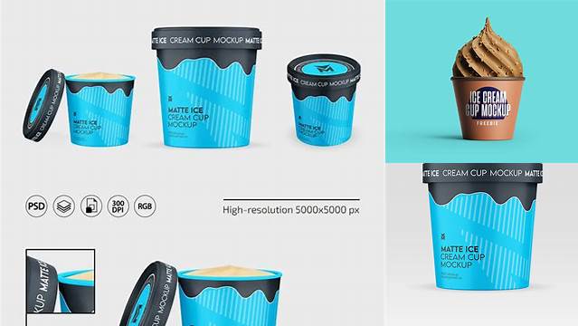 6955+ Matte Ice Cream Cup PSD Mockup Front View Exclusive PSD Design Freebie