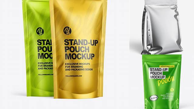 6957+ Metallic Stand-up Pouch PSD Mockup Exclusive Editable PSD File