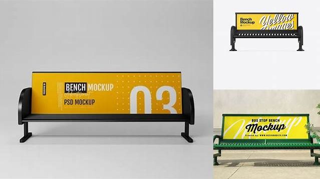 6958+ Street Bench Advertising PSD Mockup Front View Premium Free Mockup PSD