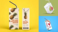 696+ 250ml Juice Carton Package with Straw PSD Mockup Digital Download