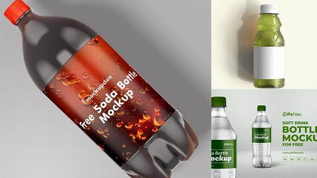 6961+ 4 Pack Soda Bottle PSD Mockup Front View Smart Layer Mockup Free