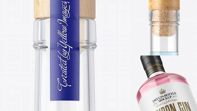 6961+ Clear Glass Gin Bottle with Wooden Cap & Wax PSD Mockup Elegant and Stylish Free PSD