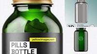 6963+ Empty Dark Green Glass Pills Bottle PSD Mockup PSD Download