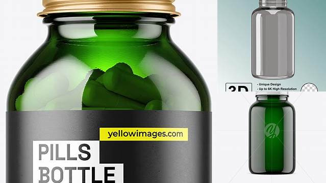 6963+ Empty Dark Green Glass Pills Bottle PSD Mockup PSD Download