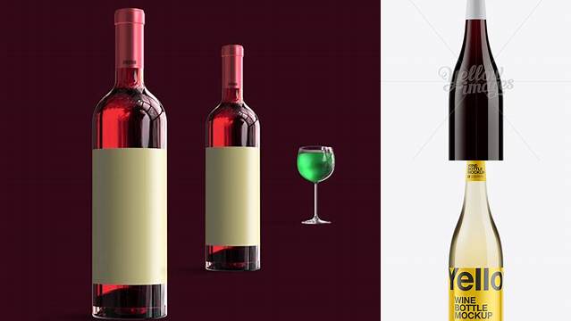 6967+ 750ml Clear Glass Burgundy Wine Bottle PSD Mockup Free Smart Object Templates