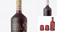 6969+ Frosted Glass Bottle with Red Liqueur PSD Mockup Unique and Creative Free PSD File