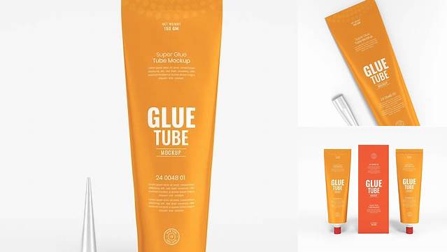 698+ Super Glue Metal Tube Package PSD Mockup Front View Customizable Layered Design PSD