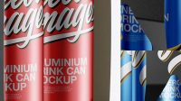 6988+ Carton Carrier with 4 Metallic Cans PSD Mockup Half Side View High-Angle Shot Creative Layered Mockup Freebie