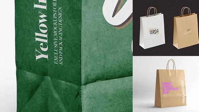 6988+ Glossy Kraft Paper Bag With Label PSD Mockup Half Side View Digital Resource Free Download