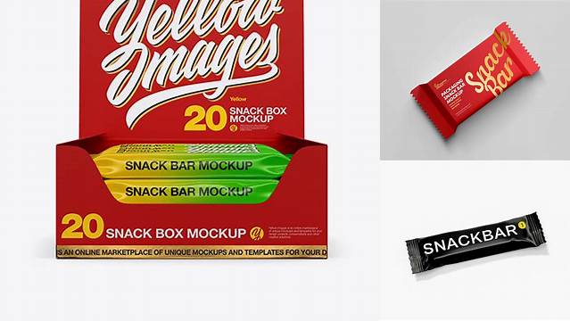 6989+ 20 Snack Bars Matte Box PSD Mockup Smart Object-Based PSD Template Free