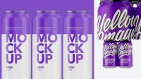 6991+ Pack with 4 Matte Cans with Plastic Holder PSD Mockup Front View Editable Graphic Design Files