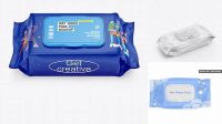 6992+ Wet Wipes Pack With Plastic Cap PSD Mockup Half Side View High-Angle Shot Free Editable Photoshop Template