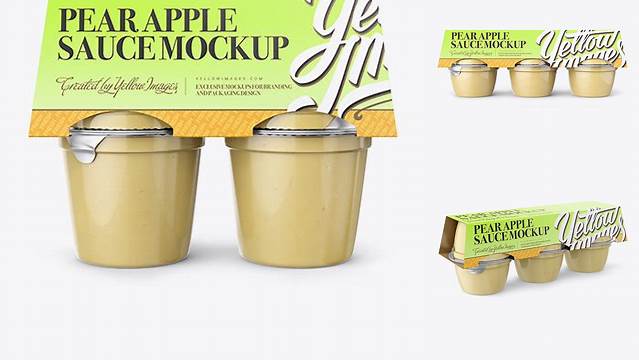 700+ Pear Apple Sauce 4-6 Oz. Cups PSD Mockup Front View Advanced Photoshop Template