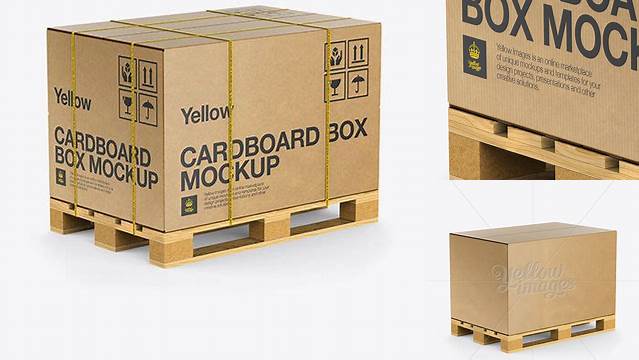 700+ Wooden Pallet With Kraft Box PSD Mockup Half Side View Photoshop Freebie