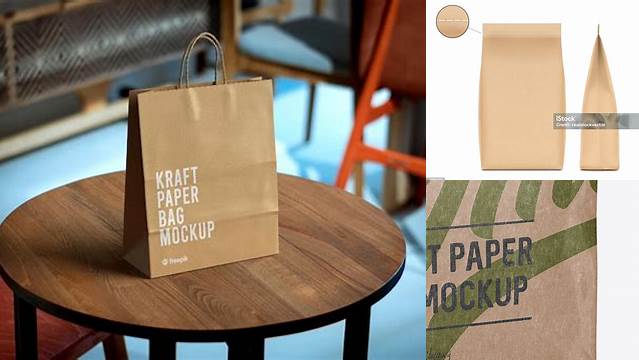 7001+ Stitched Kraft Paper Bag PSD Mockup Halfside View Download Exclusive PSD Mockups