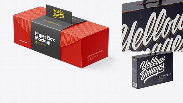 7002+ Matte Carton Box With Handle PSD Mockup Half Side View High-Angle Shot Fully Customizable Photoshop Freebie