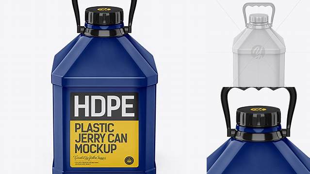 7005+ Glossy Jerrycan PSD Mockup Front View High Angle Shot Creative Digital PSD Download