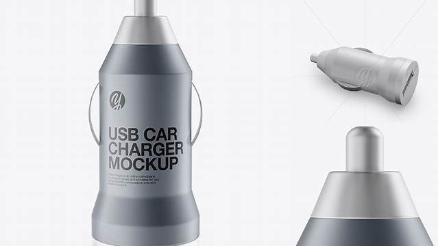 7005+ Matte Metallic USB Car Charger PSD Mockup Front View PSD for Creative Projects