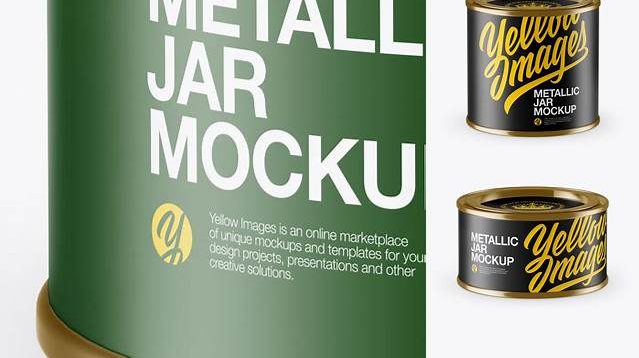 7005+ Metallic Storage Jar with Paper Label PSD Mockup High-Angle Shot Elegant Design Mockup PSD